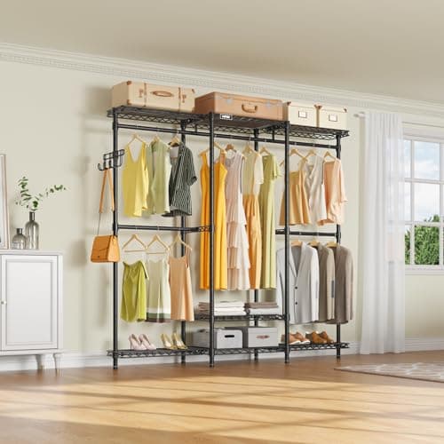 VIPEK V3 Nano Clothes Rack with 4 Semi-Shelves and 3 Standard Shelves, Clothing Rack for Hanging Clothes, Free Standing Closet System, Portable Metal Wardrobe for Bedroom, Max Load 800LBS, Black - Thumbnail 2