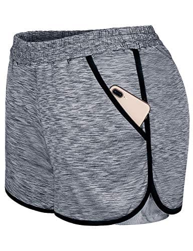 Athletic Grey Yoga Shorts,Youth Lovely Beach Wear Smooth Skin-Friendly Lounging Short Pants Elastic Waistband 2 Pockets Nice Weight Basketball Clothes Spring Summer Fall M - Image 1