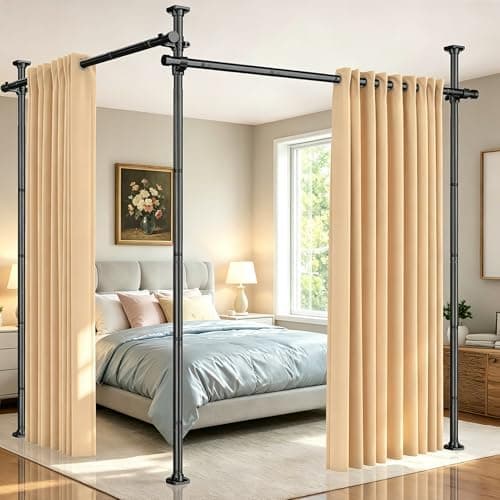 SUNALLY Room Divider Tension Curtain Rod, No Drilling Room Separator for Space Partition, 4-10ft(H) 28-200inch(W) Adjustable Heavy Duty Temporary Wall Divider Floor to Ceiling Tension Rod, Black - Image 1
