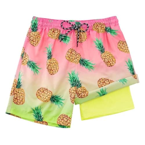 Cozople Boys Quick Dry Swim Trunks Novelty Pineapple Graphic Bathing Suit Swimwear Stretchy Compression Liner No Chafe Swimming Beach Board Shorts for Casual Swimwear with Pockets - Image 1