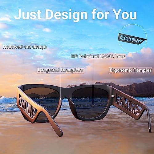 ROCKNIGHT Driving HD Sunglasses Men Polarized UV Protection Cool Black Matte Square Full Frame White Grey - Thumbnail 6