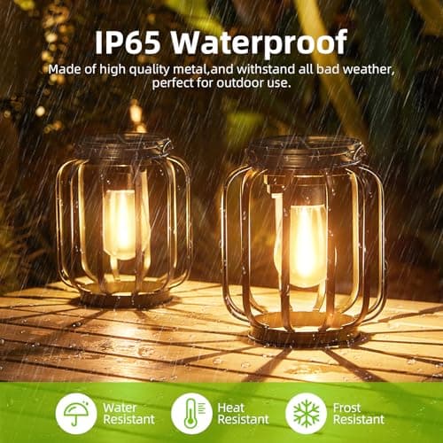 Solar Hanging Lanterns Outdoor Waterproof: 4 Pack Metal Solar-Powered Lights with Hook, Bright Warm Lantern Decor for Outside, Classic Outdoor Lighting for Yard Garden Patio Porch Balcony Decorations - Thumbnail 4