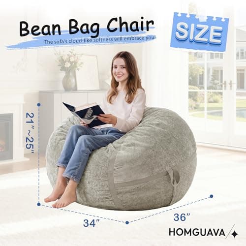 Homguava 3FT Bean Bag Chair Giant Bean Bag Chairs for Adults with Memory Foam Filled,Beanbag Chair with Soft Faux Fur Cover,Comfy Bean Bag Sofa Lounger for Living Room,Game Room,Bedroom - Thumbnail 2