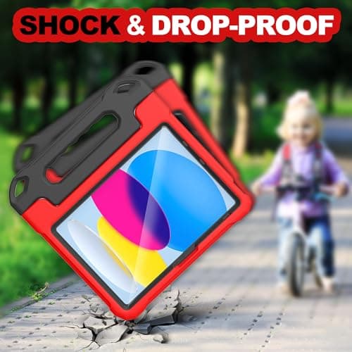 YIHE Kids Case for iPad (A16) 11th Generation 11 Inch 2025 & iPad 10th Generation 10.9 inch 2022, with Built-in Screen Protector and Handle Stand, Full Body Shockproof Protective Cover, RedBlack - Thumbnail 5