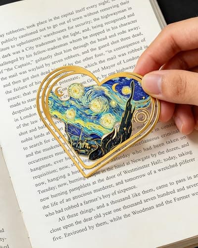 HOMTEK 6pcs Metal Clip Heart Bookmarks for Reading Women,Van Gogh Monet Oil Painting Theme Cute Butterfly Hollow Corner Page Book Marks for Women,Teachers,Students,Reading Accessories for Book Lovers - Thumbnail 6