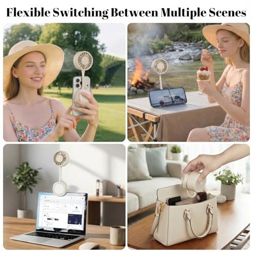 Magnetic Phone Clip Fan, Portable USB Rechargeable Personal Fan with 360° Flexible Gooseneck, 3 Speed Adjustable & Ultra-Wide Airflow, for iPhone, Shirt, Office, Desktop & Outdoor Travel (Begie) - Thumbnail 4