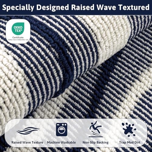 Yamaziot Washable Hallway Runner Rug 2x8 – Non Slip Modern Abstract High-Low Textured Kitchen Runner Rug, Boho Carpet Runner for Kitchen, Entryway, Bedroom, Laundry, Navy Blue - Thumbnail 5