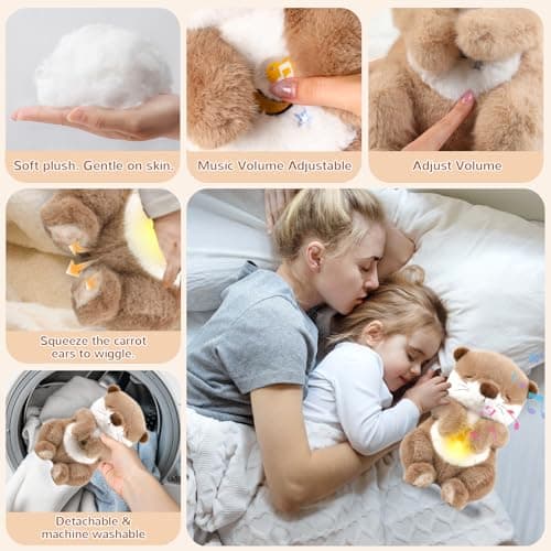 FATIRO Breathing Stuffed Animal Otter Plush, Soothe Snuggle Otter Plush with Soft Light & Music, Interactive Realistic Belly Motion Gentle Snoring Breathing for Anxiety Adults and Kids - Thumbnail 4