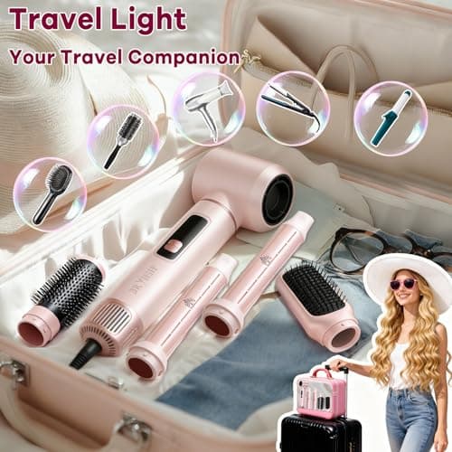 5 in 1 Hair Styler & Air Dryer Wrap Curler, Low-Speed Negative Ionic Hair Tools Drying, Multi Air Styler, Professional Blow Dryer Brush for Curling Volumizing Straightening Styling (Pink) - Thumbnail 6