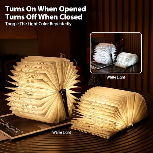 ZBOLE Floral Print Book Light,3-Color Book Lamp Book Lovers Gifts | 1200mAh Portable Foldable Paper Desk Lamp | Night Reading Bookshelf Lamp,Valentine Ambient Lighting Decorations Gifts(Black Gold) - Thumbnail 5