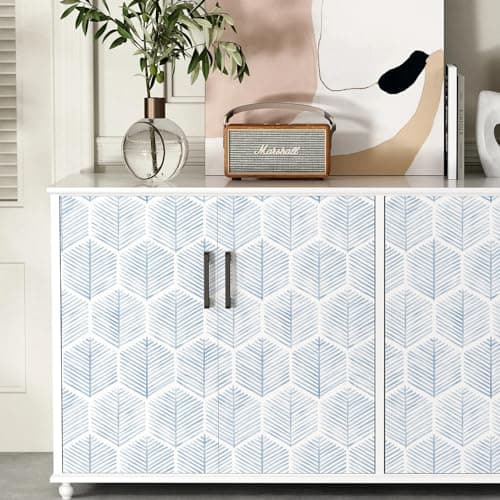 MelunMer Modern Peel and Stick Wallpaper Boho Contact Paper for Cabinets/Drawers 393In L 17.3In W Self Adhesive Removable Wallpaper for Bedroom/Bathroom Waterproof Geometric Contact Paper Blue/White - Thumbnail 4
