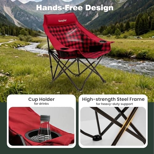 SUNNYFEEL Heavy Duty Camping Chairs for Adults Portable Oversized Folding Chair with Side Pockets & Cup Holde for Fishing,Trip,Picnic,Lawn,Concert Outdoor, Carry Bag Included - Thumbnail 5