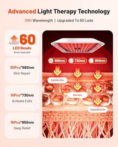 Red Light Therapy for Face and Body, 3 Wavelength 660nm 730nm 850nm Infrared Light Therapy Desk Lamp with 360°Adjustable Head & Phone Stand for Home Office Travel Portable Use, Ideal Gift for Women - Thumbnail 2