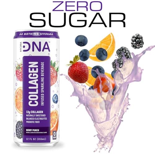 HYDRADNA- Sparkling Liquid Collagen Protein Water Drink Balanced Nutrients for Wellness - Sugar-Free - Keto-Friendly - No Gluten (12 Pack) Berry Punch - Thumbnail 6