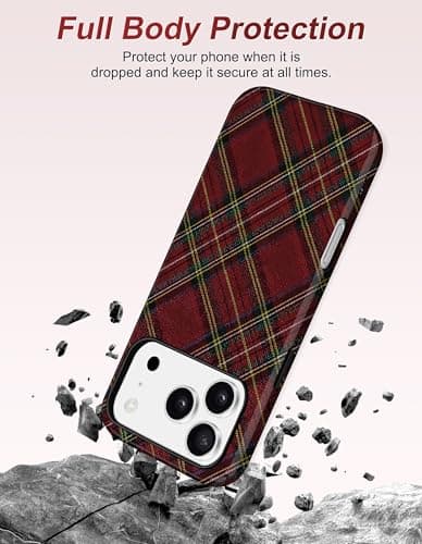 Aitipy Magnetic Plaid Phone Case for iPhone 17, Compatible with MagSafe, Cute Aesthetic Tartan Soft TPU and Hard PC Shockproof Protective Phone Cover for Women Girls-Red - Thumbnail 4