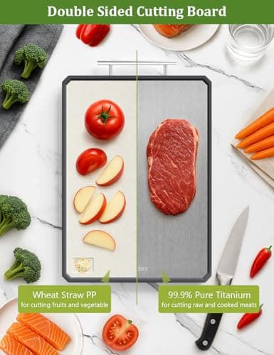 Titanium Cutting Boards for Kitchen, 2 in 1 Non Toxic Cutting Board, Food-Grade Double Sided Pure Titanium & Wheat Straw PP Chopping Board for Meat/Vegetables, Dishwasher Safe Large 16.3”×11-1 PC - Thumbnail 2