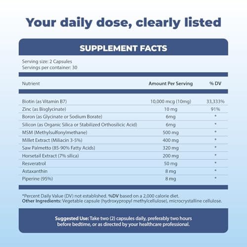 Michelle Peiret BM10 Max | Boron Supplement for Men & Women | Boron Complex with Zinc, Biotin 10,000 mcg, MSM, Silica, Saw Palmetto | Hair Skin & Nails + Trace Mineral Support | 60 Veg Capsules - Thumbnail 6