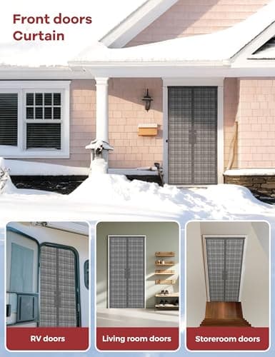 AEOCOO Thermal Door Curtain, Fit Size up to 36 x 80 Inches, Magnetic Insulated Door Curtains for Doorway/Front/Back/Basement, Oxford Cover with Thick Cotton to Keep Warm Winter, Grey, Rectangle - Thumbnail 6