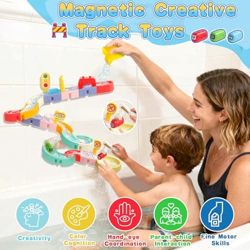 Kids Bath Toys for Kids Ages 4-8 3-5 with Magnetic Car Bath Toys Mold Free & DIY Slides Tracks Bathtub Shower Toys Birthday Gifts for Toddlers 2-4 5 6 7 8 Year Old Boys Girls (38 PCS) - Thumbnail 2