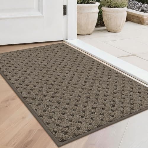 BEQHAUSE Dirt Trapper Door Mat Non-Slip Entryway Rugs Stain Resistant Absorbent Dog Doormats Woven-Look Washable Welcome Floor Doormat for Front Back Door, Dirty Wet Shoes & Paws, 20" x 32", Brown - Image 1
