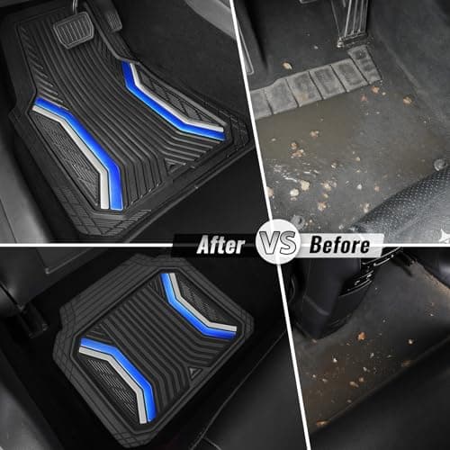 CAR PASS Heavy Duty Rubber Floor Mats for Car, Sporty Waterproof Deep Dish Car Mats, Universal Trim to Fit for SUV Truck Sedans Van, All Weather Non-Slip 4 Piece Automotive Floor Mat Black and Blue - Thumbnail 6