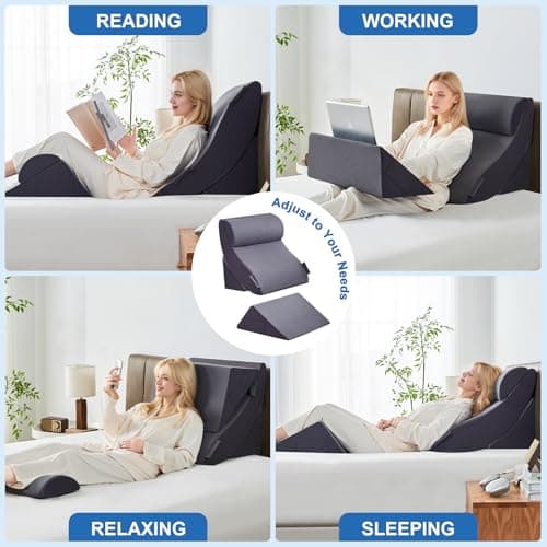 Paxato 4PCS Bed Wedge Pillow Set for After Surgery, Orthopedic Wedge Pillows for Sleeping, Back, Neck and Leg Pain Relief, Adjustable Memory Foam Support Pillows for Acid Reflux, GERD & Snoring, Grey - Thumbnail 4
