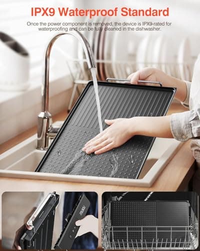 iTRUSOU Electric Griddle with Removable Touch Panel, IPX9 Waterproof, Dishwasher-Safe, 1300W Fast Heating in 10S, 18x10" Die-Cast Nonstick Plate, Foldable Design for Family Use (4–8 People) - Thumbnail 3