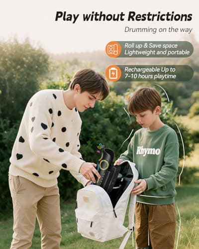 Rhymo Electronic Drum Set, 9-Pad Roll-Up with Built-in Speaker, Rechargeable Battery, Headphones, Drum Pedal & Sticks, Perfect for Beginners, Home Practice and Travel Gifts - Thumbnail 4