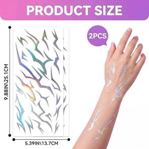2 Sheets Demon Movies Hunters Temporary Tattoos, Mystic Rune Symbol Makeup Stickers Fake Tat Stickers, for Birthday Cosplay, Glow Party, Halloween - Thumbnail 2