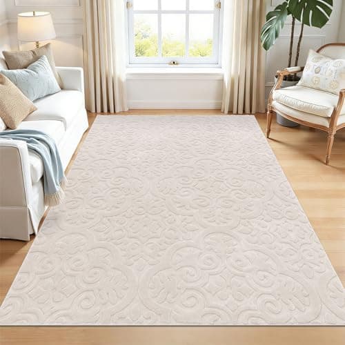 U'Artlines 5x7ft Washable Area Rug for Living Room, Neutral Beige Modern High-Low Pile Rug for Bedroom, Non Slip Soft Cozy Fluffy Large Floor Carpet for Dining Area, Kids Nursery Room