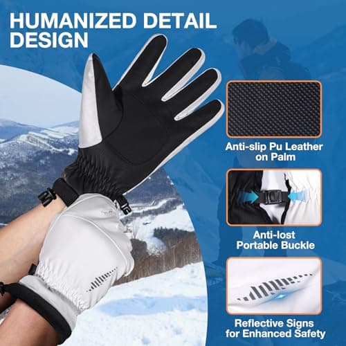 SIMARI Winter Waterproof Warm Gloves Women Men with Touchscreen Fingers, Ski Snow Windproof for Cold Weather Thermal, for Running Hiking Driving Cycling Outdoor Sports Daily Work (White S) - Thumbnail 4