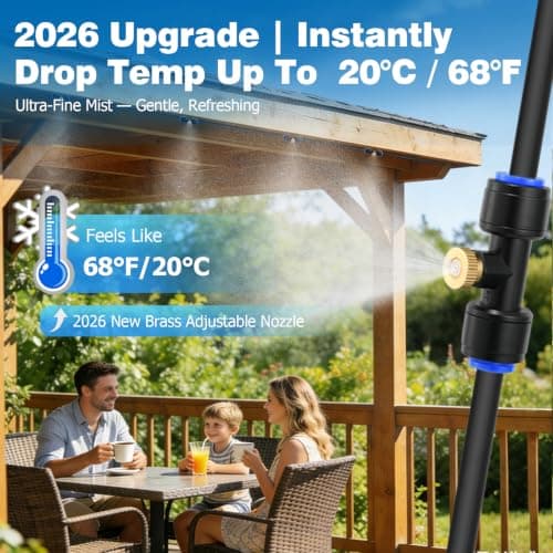 Mellbree Misters for Outside Patio 45FT/14M, Pre-Assembled Misting Cooling System with 12 Brass Nozzles & 3/4" Adapter, Outdoor Mister for Patio, Garden, Greenhouse, Pavilion, Dog House, Chicken Coop - Thumbnail 2