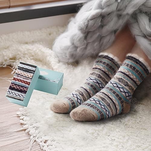 ICEIVY 5 Pair Fuzzy Cozy Fluffy Socks for Women, Warm Comfy Soft Casual Home Sleep Winter Wool Socks, Gifts for Women - Thumbnail 6