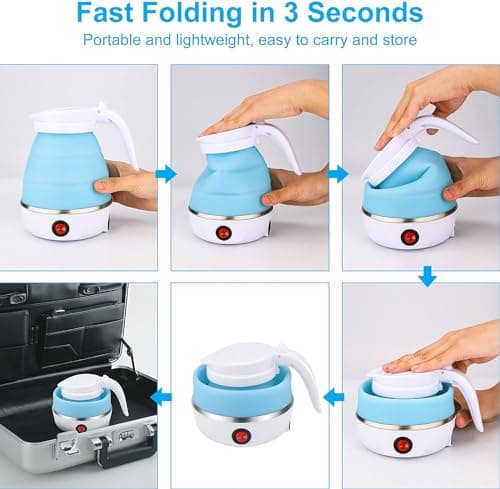 Foldable Electric Kettle, Upgraded Food Grade Silicone,600W 600ML Flash Heat Small Portable Travel Electric Kettle,110V US Plug (Sakura Pink) - Thumbnail 6