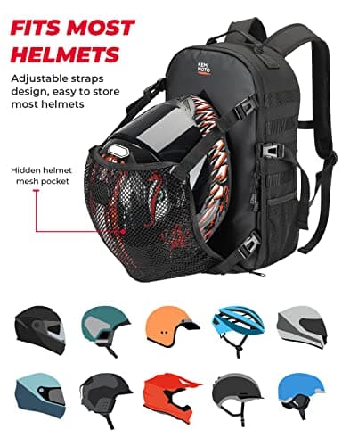 KEMIMOTO Motorcycle Helmet Backpack, 20L Storage Bag with Expandable Hidden Net for Full Face Helmet, Riding & Daily Commute Gift for Men - Thumbnail 3