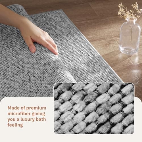 PADOOR Thin Bathroom Runner 24"x48", Braided Bath Mats for Bathroom fits Under Door, No-Slip Rubber Bath Rugs, Machine Washable & Quick Dry Absorbent Bath Mat (Grey) - Thumbnail 5