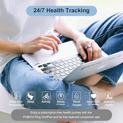POBOVi Ring OnePlus - Ultra-Thin Titanium Smart Ring - 7 Days Battery Life - Fitness/SPO₂/Stress/HR/Sleep Skin Temperature Tracker - No App Fee - iOS&Android Compatible (Silver,Size 9) - Thumbnail 3