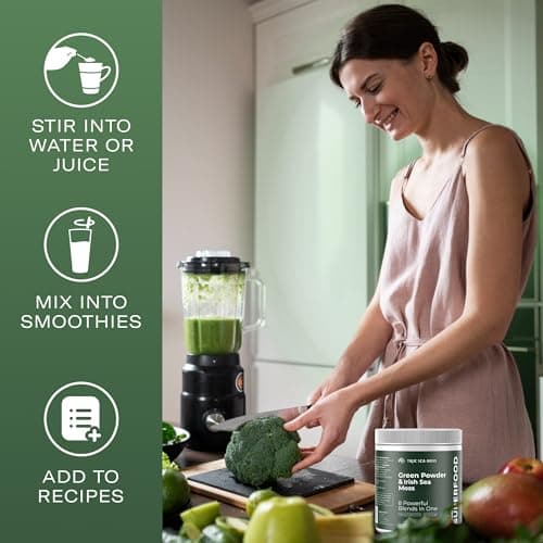 TrueSeaMoss Super Greens Powder with Matcha for Digestive & Gut Health – 25 Superfoods with Probiotics, Prebiotics, Enzymes & Sea Moss – Vegan Superfood Powder for Bloating & Regularity - 30 Servings - Thumbnail 4