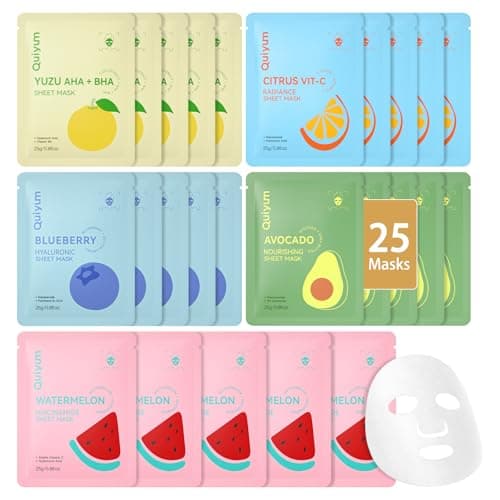 QUIYUM Fruit Face Masks Skincare, Facial Masks for Women, Sheet Masks Beauty with Natural Ingredients, Moisturize & Soothe for All Skin Type, Birthday Party Spa Gift 25 Pack, Stocking Stuffers - Image 1