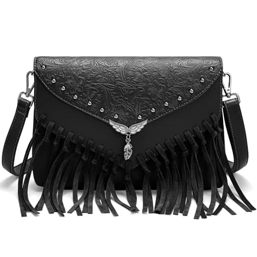 Goinsound Small Crossbody Bags for Women Boho Fringe Crossbody Purse With Studs Cowboy Chic Western Purses - Image 1