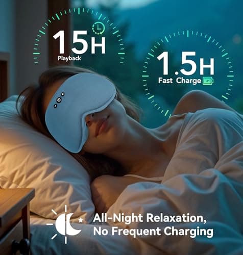 LC-dolida Bamboo Cotton Weighted Bluetooth Sleep Masks, 3D Weighted Sleep Masks with Bluetooth 5.4 Headphones, Total Blackout Bluetooth Sleep Mask for Women Men, Weight Eye Mask for Sleeping, Ash Blue - Thumbnail 6