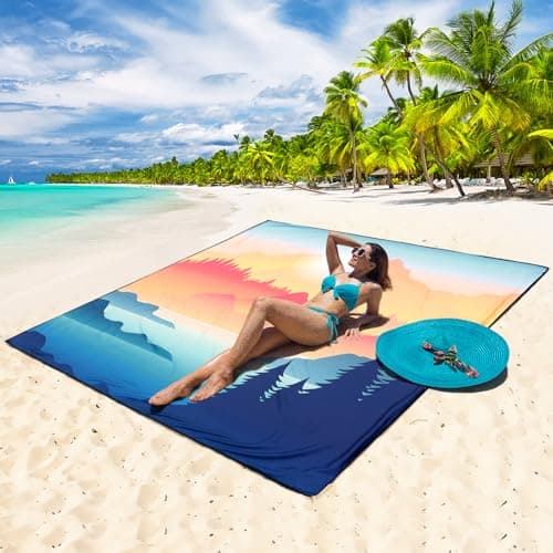 Beach Blanket Waterproof Sandproof Beach Mat 79" X 83"/10'x9'for 2-8 Adults Quick Drying Outdoor Picnic Mat Beach Accessories for Travel, Camping, Hiking - Thumbnail 4