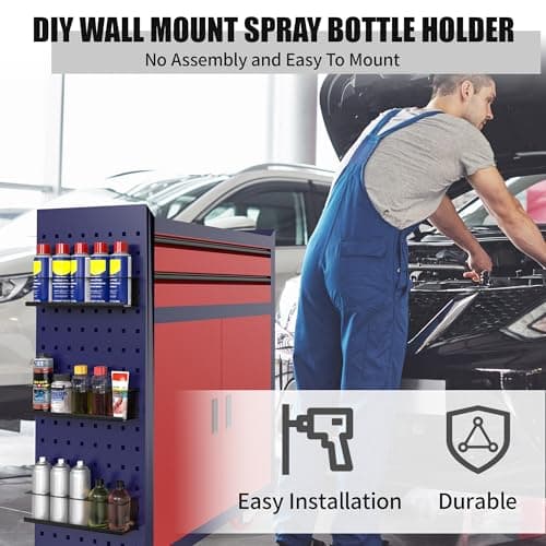 Riciakik 4 Pack Wall-Mounted Spray Bottle Holder, Aerosol Spray Can Holder Storage Rack, Heavy-Duty Paint Bottle Organizer With 20 Holes, Steel Black Spray Rack for Garage, Shop, Home or Tool Trailer - Thumbnail 6