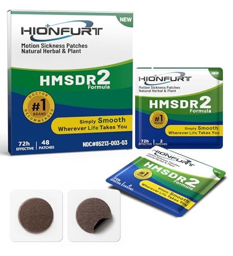 Hionfurt HMSDR2 48ct Motion Sickness Patches – Sea Sickness Patches for Cruise, Car, Airplane – Non-Drowsy, 72H Lasting