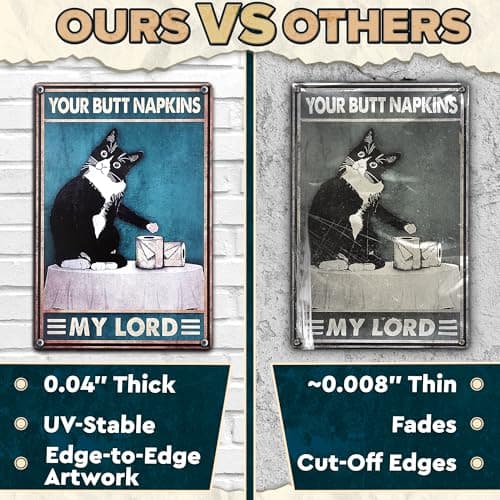Funny Cat Bathroom Sign – “Your Napkin My Lord” 12 x 8 inch Tin Sign, Rustic Black Cat Wall Decor for Home, Farmhouse Bathroom Metal Plaque, Vintage Cat Wall Art for Toilet or Guest Bath - Thumbnail 3