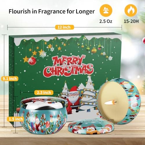 Christmas Candles Gifts Set for Women, Primevolve Scented Candles for 12 Bulk Home Aromatherapy, Strongly Fragrance Long Lasting Portable Travel Tin for Spa Bath Yoga - Thumbnail 4