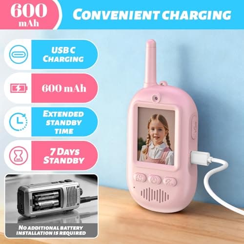 Video Walkie Talkies for Kids, 2 Pack Rechargeable Long Range Video Kids Walkies Talkies with Voice Changer, Outdoor Camping Hiking Indoor Play Toys Birthday for Boys and Girls Ages 3-12 - Thumbnail 4