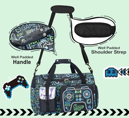 WOOMADA Travel Duffle, Weekend Bag with Wet Pocket & Trolley Sleeve, Gym Dance Bag With Shoe Compartment(Game) - Thumbnail 4