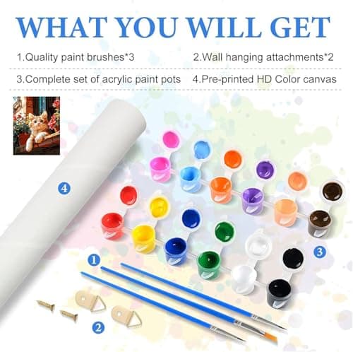 igoodom Cat Paint by Numbers Kit for Adults – Cat Adult Paint-by-Number on Canvas, DIY Acrylic Painting Set for Home Decor, 16x20in - Thumbnail 6
