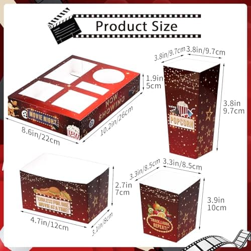 WSICSE 27 Set Movie Night Snack Trays, Disposable Paper Movie Snack Boxes Include 27 Trays, Popcorn Boxes, French Fries for Outdoor Cinema Home Theater Birthday Party - Thumbnail 2